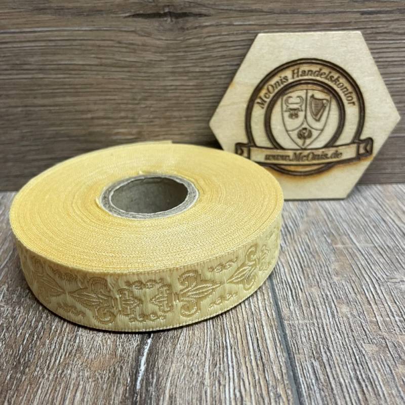 [B19063b-mgld] Borte französische Lilie  in mattgold-gold, 19 mm- Webborte zur Verzierung mittelalterlicher Kostüme und Larp Gewandungen