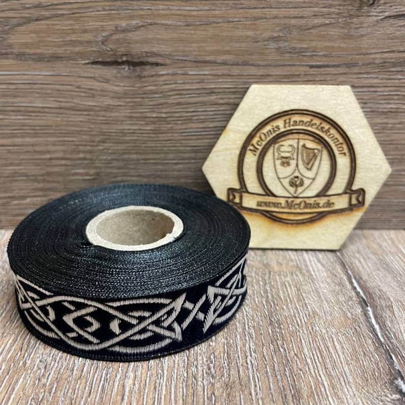 [B19115-mblslb] Borte Keltisch 4 in Marineblau-silber, 19 mm- Webborte zur Verzierung mittelalterlicher Kostüme und Larp Gewandungen