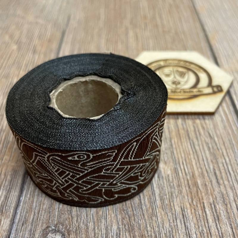 [B33Hunde-5m-brnbeige] Borte "Keltische Hunde" braun-beige 33 mm auf 5 m Rolle - Mittelalter & Larp