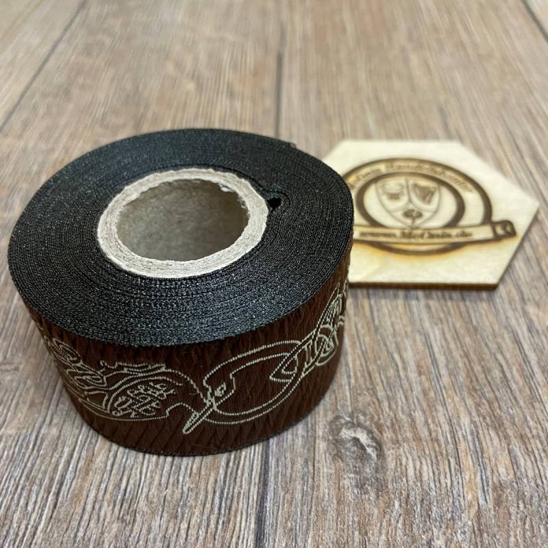 [B33Schwaene-5m-brnbeige] Borte "Keltische Schwäne" braun-beige 33 mm auf 5 m Rolle - Mittelalter & Larp