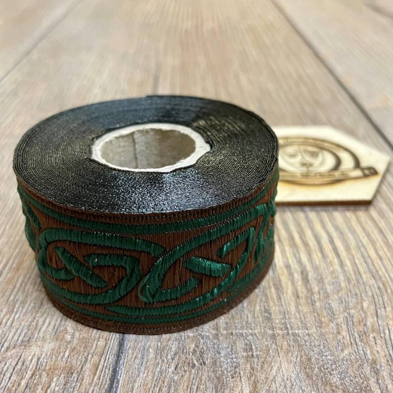 [B33001-5m-brngrasgrn] Borte "Keltisch 2" in braun-grasgrün, 33 mm, 5 m auf der Rolle 