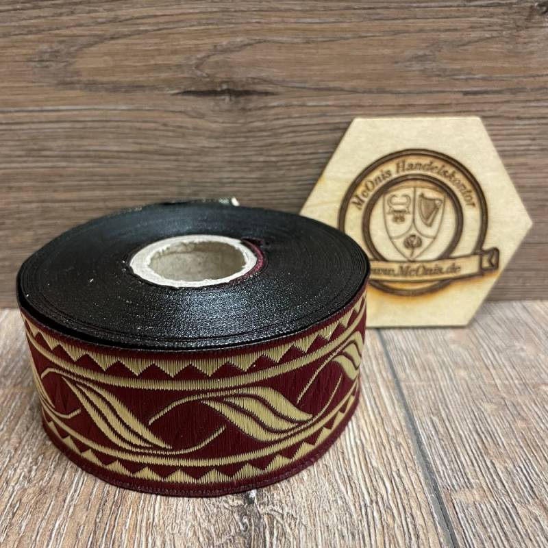 [B33014-brdx] Borte Blumenranke in Bordeaux-Gold 33 mm- 10 m - Webborte zur Verzierung mittelalterlicher Kostüme und Larp Gewandungen