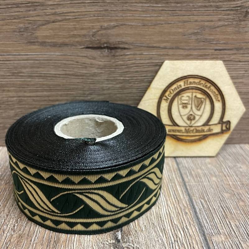 [B33014-grasgrn] Borte Blumenranke in grün-gold 33 mm- 10 m - Webborte zur Verzierung mittelalterlicher Kostüme und Larp Gewandungen