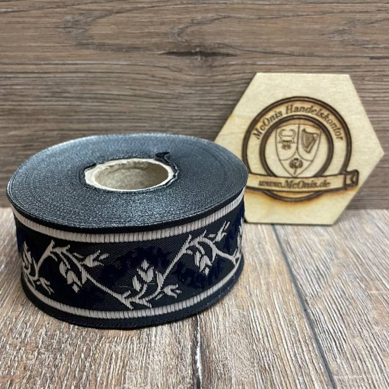 [B33094-mblslb] Borte Blumenranke 2 in marineblau-silber 33 mm- 10 m - Webborte zur Verzierung mittelalterlicher Kostüme und Larp Gewandungen