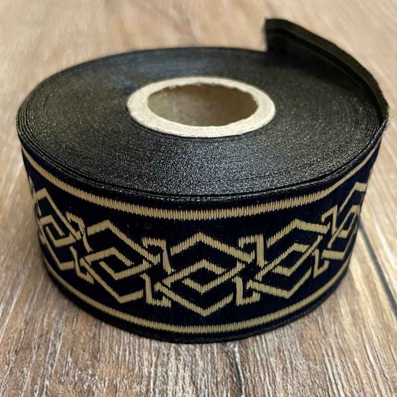[B33103-mbl] Borte zwergisch in marineblau-gold, 33 mm- 10 m - Webborte zur Verzierung mittelalterlicher Kostüme und Larp Gewandungen