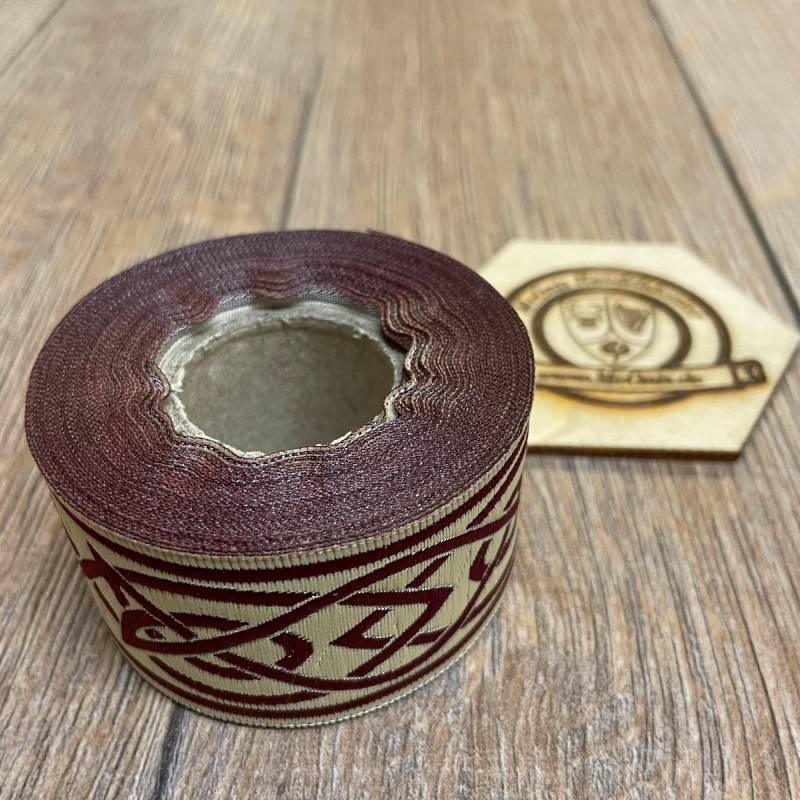 [33115-5m-beigebrdx] Borte Keltisch 4 in beige-bordeaux, 33 mm auf 5m Rolle - Webborte zur Verzierung mittelalterlicher Kostüme und Larp Gewandungen