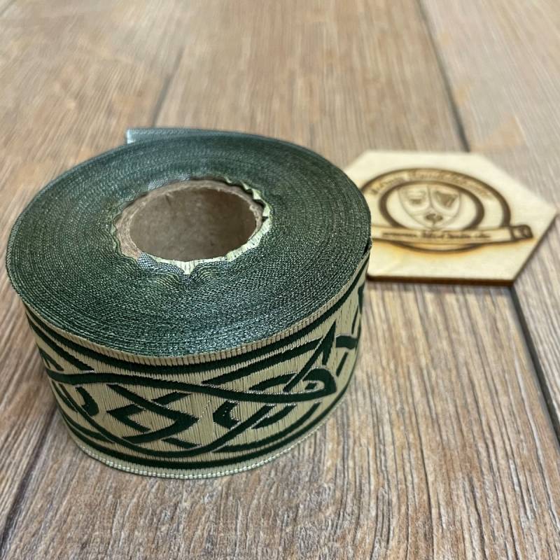 [B33115-5m-beigegrasgrn] Borte Keltisch 4 in beige-grasgrün, 33 mm auf 5 m Rolle - Webborte zur Verzierung mittelalterlicher Kostüme und Larp Gewandungen