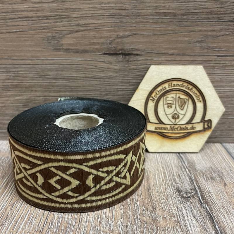 [B33115-brn] Borte Keltisch 4 in braun-gold, 33 mm- 10 m - Webborte zur Verzierung mittelalterlicher Kostüme und Larp Gewandungen