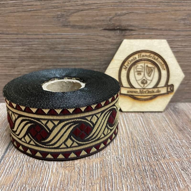 [B33401-brdx] Borte Blumenranke 3 in Bordeaux-Gold 33 mm- 10 m - Webborte zur Verzierung mittelalterlicher Kostüme und Larp Gewandungen
