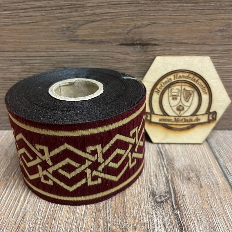 [B50103-brdx] Borte "Zwergisch" bordeaux-gold, 50 mm Breite, 10 m auf Rolle