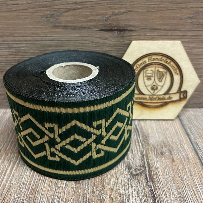 [B50103-grasgrn] Borte "Zwergisch" grün-gold, 50 mm Breite, 10 m auf Rolle