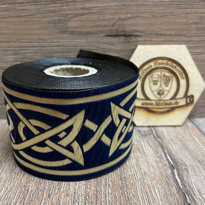 [B50115-mbl] Borte "Keltisch 4" marineblau-gold, 50 mm Breite, 10 m auf Rolle