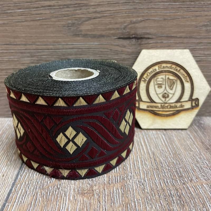 [B50401-brdx] Borte "Blumenranke 3" bordeaux-gold, 50 mm Breite, 10 m auf Rolle