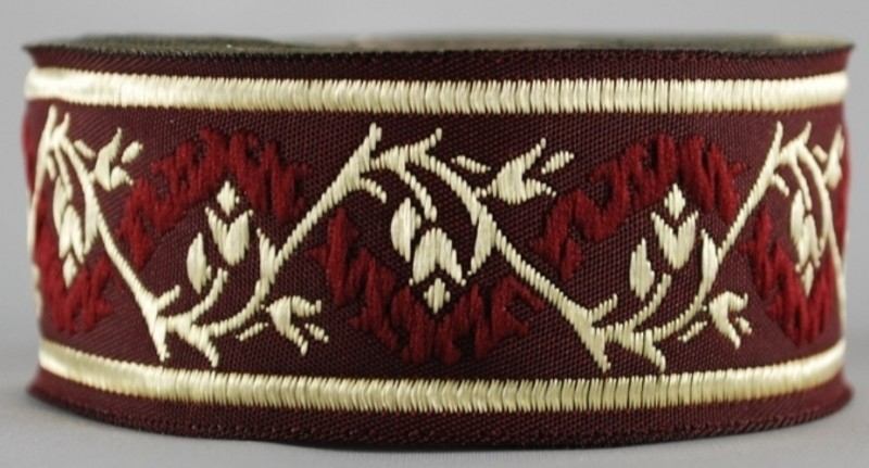 [33094-brdx] Borte Blumenranke 2 in Bordeaux-Gold 33 mm- 10 m - Webborte zur Verzierung mittelalterlicher Kostüme und Larp Gewandungen