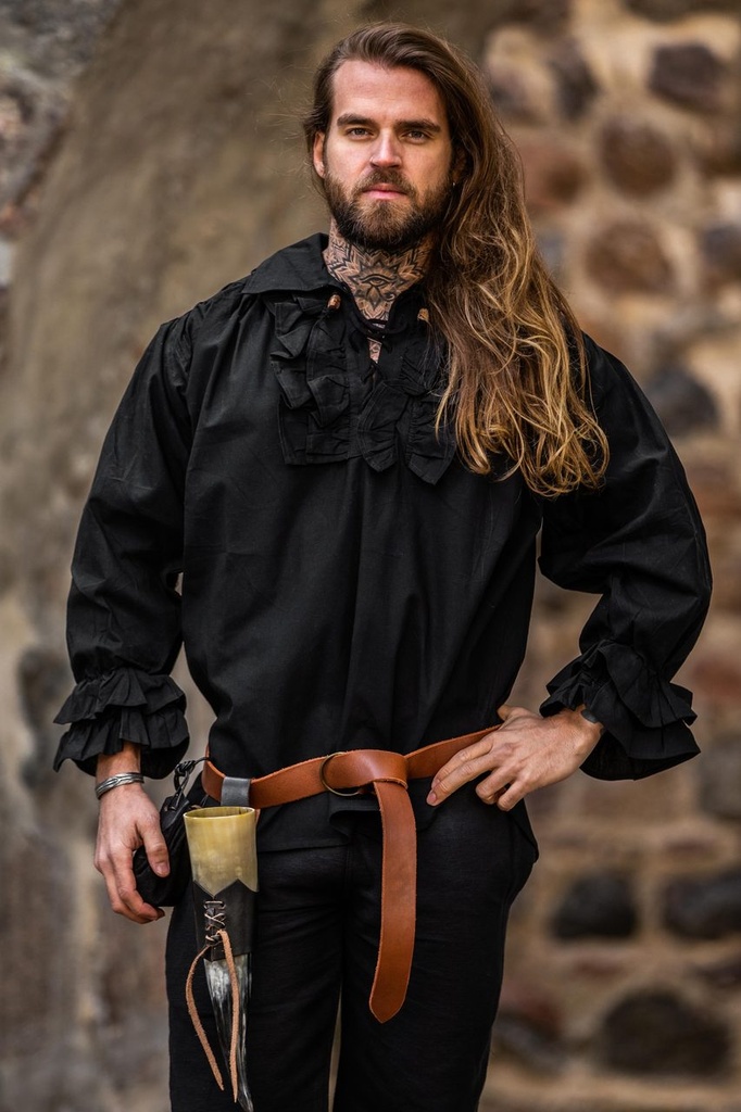 [DRs] Rüschenhemd Piratenhemd schwarz für Larp und Mittelalter Kostüme  (S)