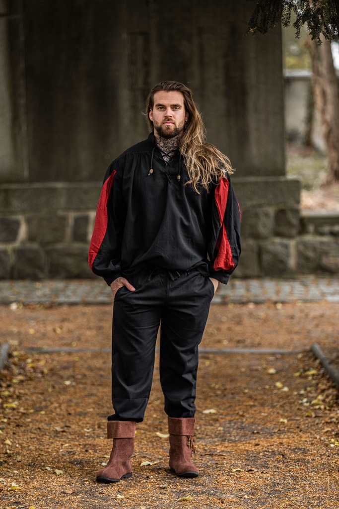 [2099sr] Landsknechthemd "Albert" schwarz-rot, Baumwolle (S)