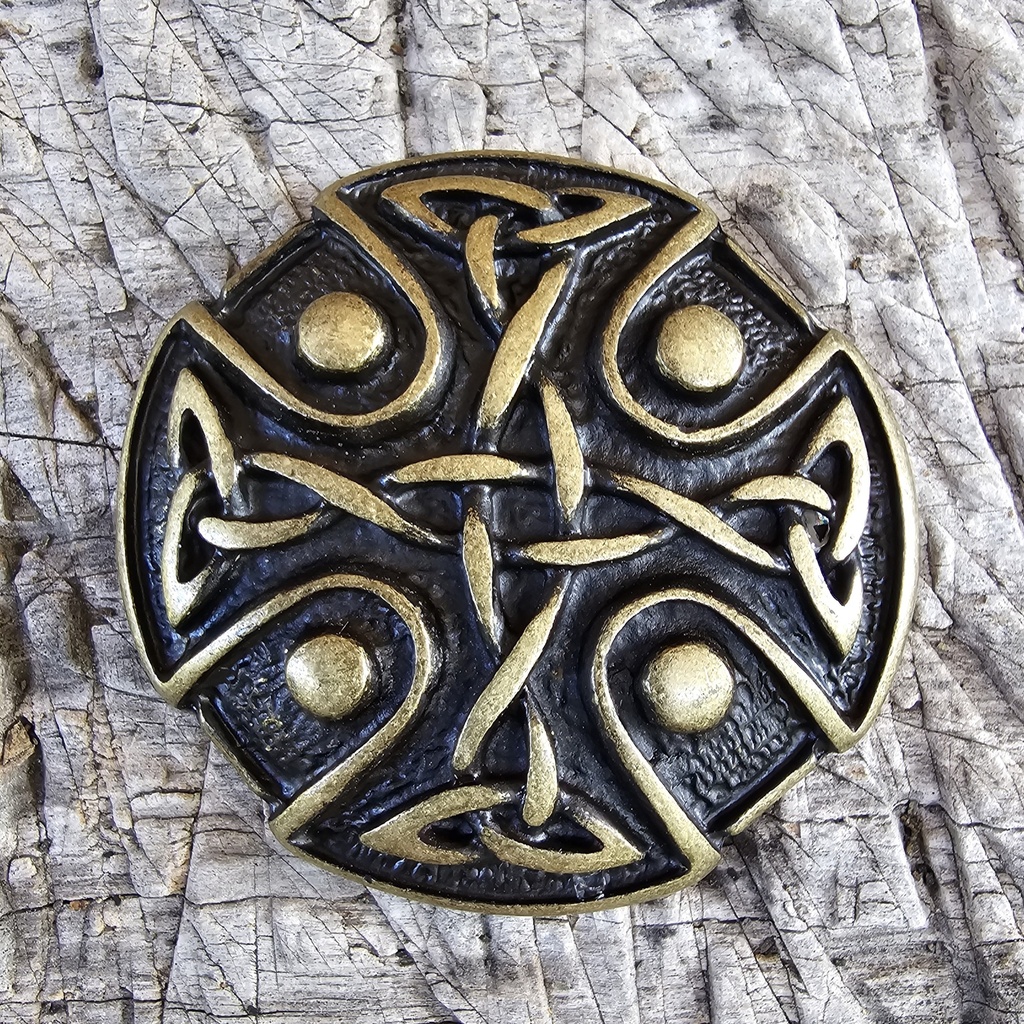 [A-6003-21] Fibel Brosche Keltenkreuz altmessing