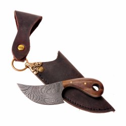 [02 M-Site Wood] Damast Miniatur-Messer mit Holzgriff