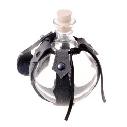 [15 FF 1] Runde Glas-Feldflasche 0,2 l – Mit Lederhalterung für LARP & Mittelalter
