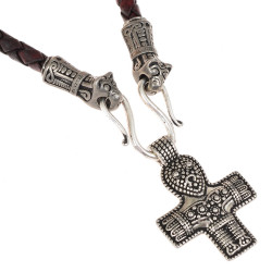 [07 CO Mander / Birka Z.br] Collier "Terslev" mit Birka-Kruzifix - Zinn (braun)