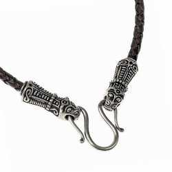 [07 LK Mander 65.br] Wikinger-Lederkette "Mandermark" - 65 cm (braun)