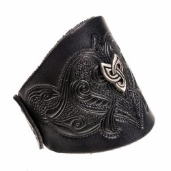 [03 A-BES :MA.fa.br] Geprägtes Lederarmband im Mittelalter-Stil mit keltischer Zierniete (braun)