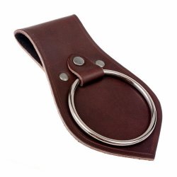 Mittelalterlicher LARP-Waffenhalter aus Rindsleder mit Stahlring - 17 cm