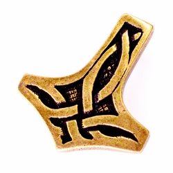 [08 Wi-3 Mjoelnir.fa.me] Zierniete „Mjölnir“ / L – Großer Thorshammer-Beschlag im Stil der Wikingerzeit (messingfarben)