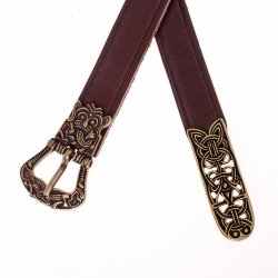 [10 wik 2:C Z.kl.br.si] Wikinger Leder Gürtel Birka mit Riemenende 2,0 cm (S, braun, silber)