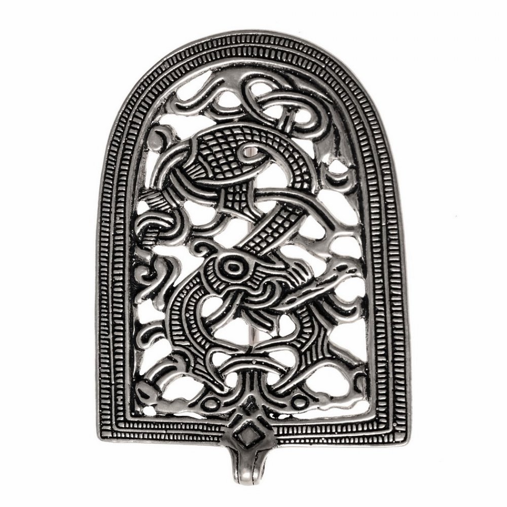 [07 Br Tongue.b] Zungenfibel der Wikinger aus Norwegen - Originalgetreue Replik Bronze oder Bronze versilbert (Bronze)