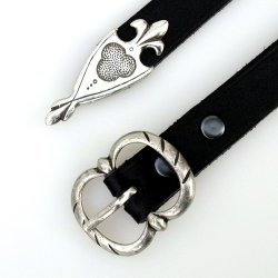 [10 MA 2:A Z.kl.br.si] Spätmittelalter Ledergürtel 2,0 cm mit Riemenende - Accessoire für Mittelalter Reenactment, Larp & Fantasy Gewandung (S, braun, silber)