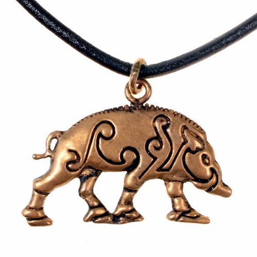 [0 Boar.b] Anhänger Keltischer Eber  - Accessoire, Schmuck für Mittelalter, LARP und Alltag (Bronze)