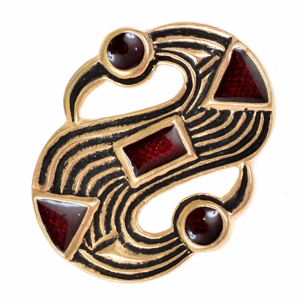 [07 Br S-Fibel-b] Germanische S-Fibel mit Glaseinlagen Replik Bronze - Accessoire für Historische Gewandungen, Reenactment und Liverollenspiel (Bronze)