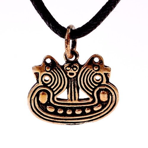 [0 Born-Schiff 1.b] Schiff-Anhänger Bornholm klein Amulett Bronze  - Replik Nachbildung nach Originalfund (Bronze)
