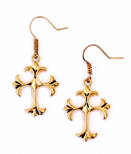 Paar Bronzeohrringe 'Tatzenkreuz' - Accessoire, Schmuck für Mittelalter, LARP und Alltag