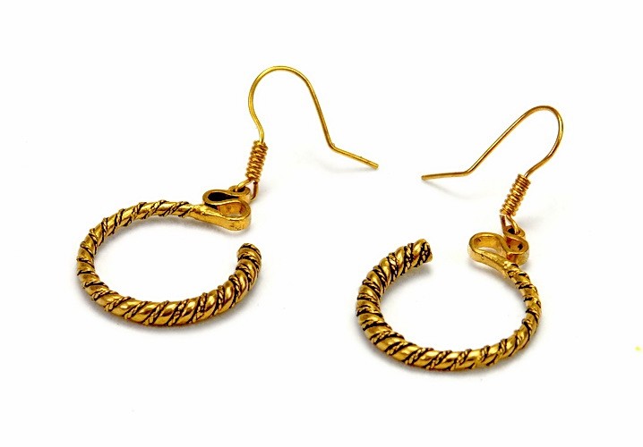[07 OR 5 Schlae-G.b] Paar Bronzeohrringe 'Schläfenring, gedreht' - Accessoire, Schmuck für Mittelalter, LARP und Alltag (Bronze)
