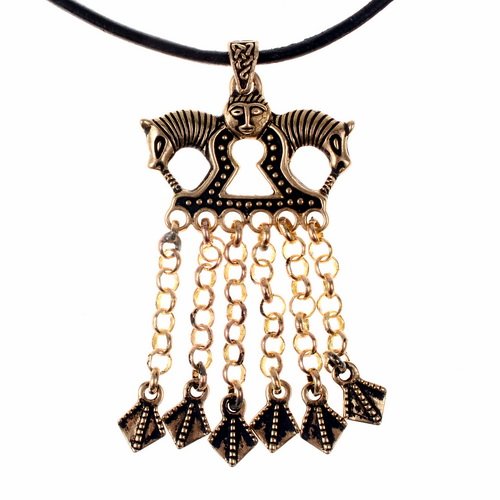 [0 KlapAn.b] Klapperanhänger mit Pferdeköpfen - Accessoire, Schmuck für Mittelalter, LARP und Alltag (Bronze)