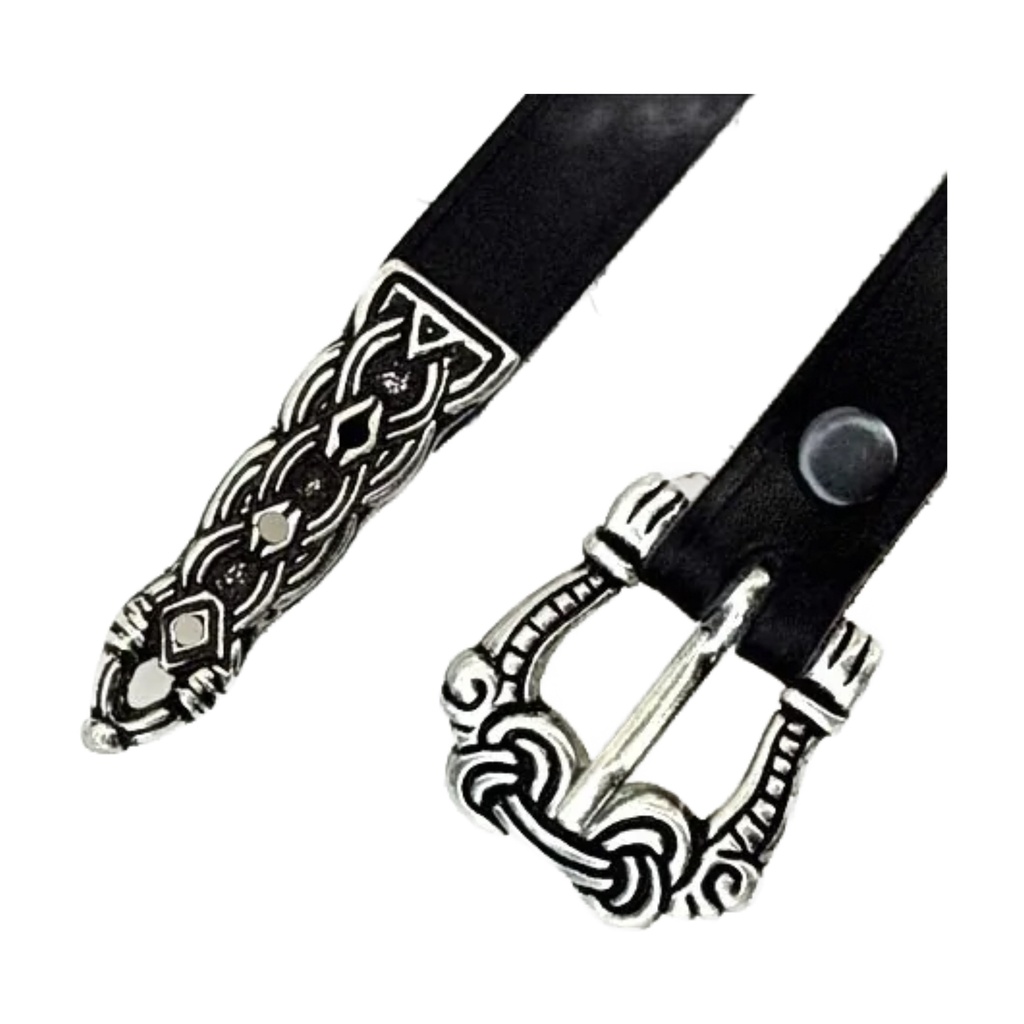 [10 wik 15:A Z.le.br.me.si] Wikinger Gürtel im Borre Stil mit Riemenzunge, 1,5 cm (braun, silber)