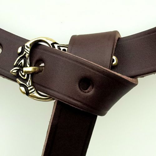 [10 wik 2:B.kl.br.si] Wikinger Gürtel im Borre Stil, 2 cm breit - Accessoire für Mittelalter Reenactment, Larp & Fantasy Gewandung (S, braun, silber)