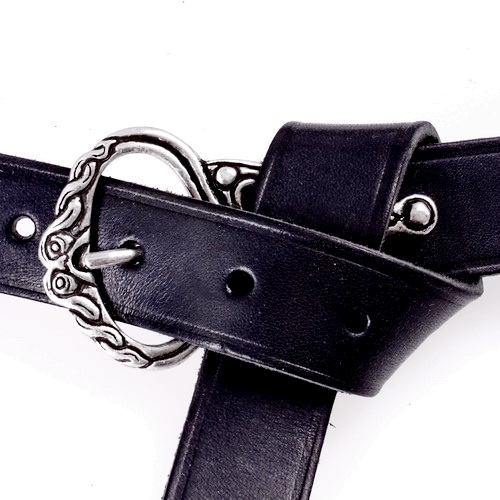 [10 wik 3:SM.kl.br.si] Wikinger Gürtel mit Männerhaupt Ledergürtel 3 cm breit (S, braun, silber)