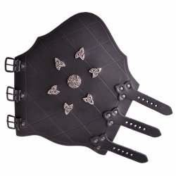 [03 Bracer-Celt.kl.br.me] Armschützer mit Ziernieten "Keltisch" (braun / messing, klein)