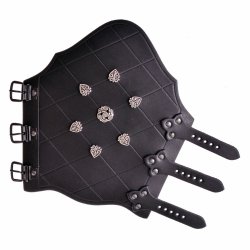 [03 Bracer-WIK.fa.br.gr.kl] Armschützer mit Ziernieten "Wikinger" (braun / messing, klein)