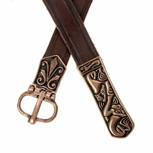 [10 Ger-15 Avar-Farbe: braun,Mit Riemenende: Ja,Größe: N (148 cm)] Awarischer Gürtel - 1,5 cm (braun, Ja, N (148 cm))