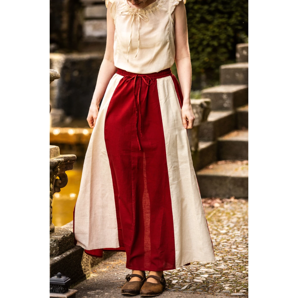 [4000rn.gr.s/] Mittelalterrock "Dana" Rot-Natur (S/M)