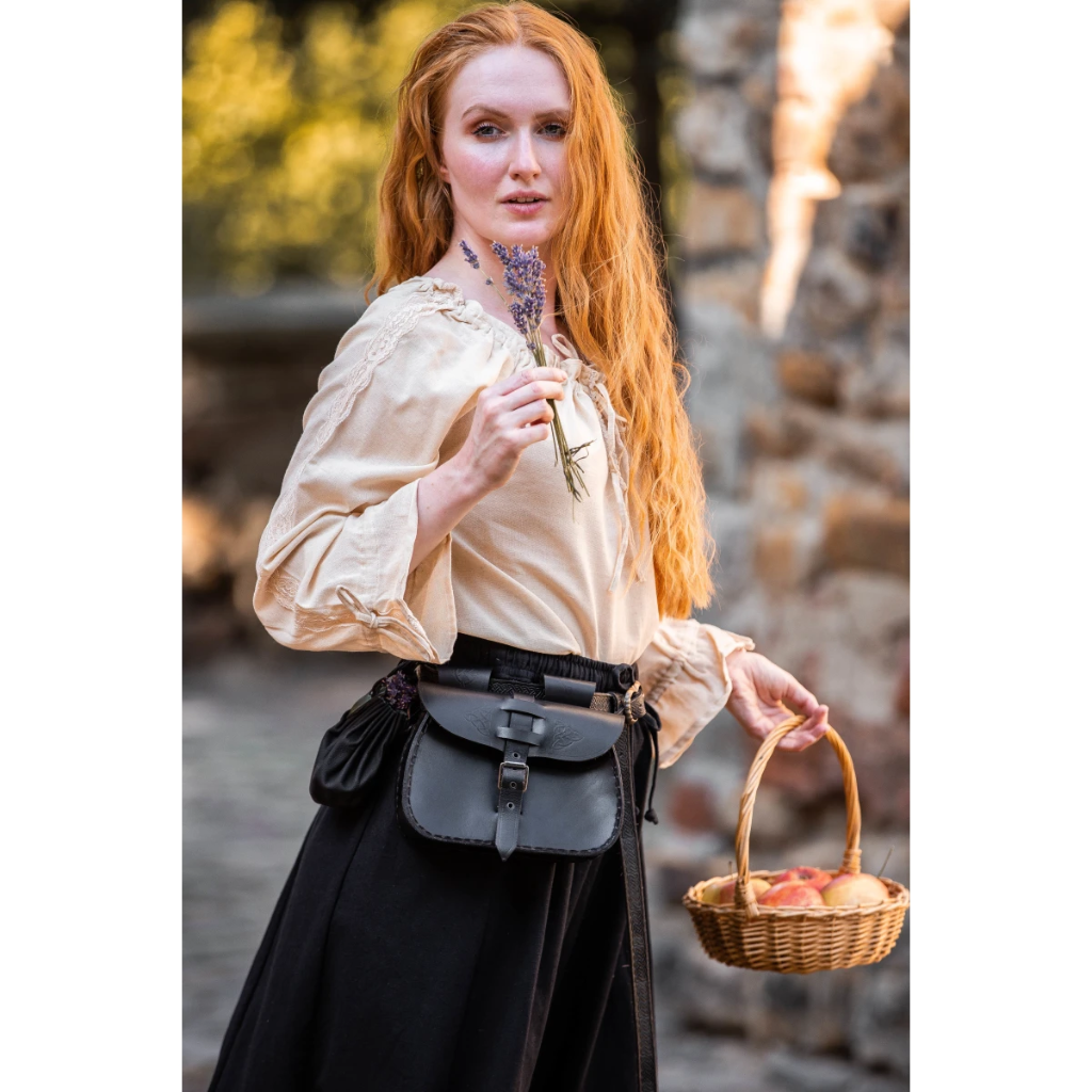 [2028h.gr.xs] Bluse aus Baumwolle mit Spitzenband Historisches Kostüm für Mittelalter und Larp (XS)
