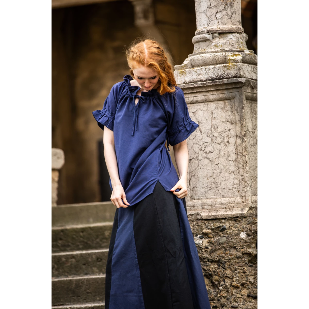[2109bl.gr.s] Mittelalterbluse Kurzarm "Verena" Dunkelblau (S)
