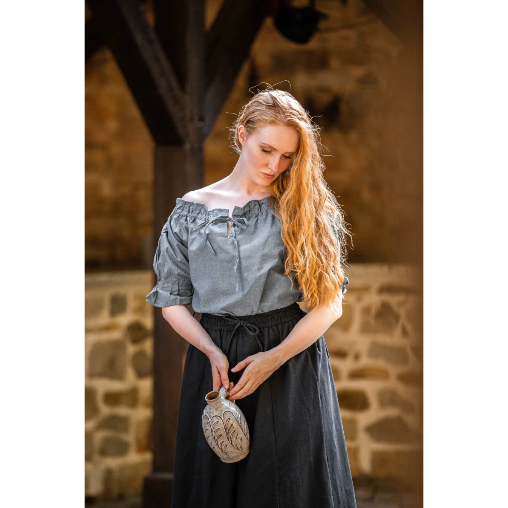 [2109hbl.gr.s] Mittelalterbluse Kurzarm "Verena" Taubenblau (S)