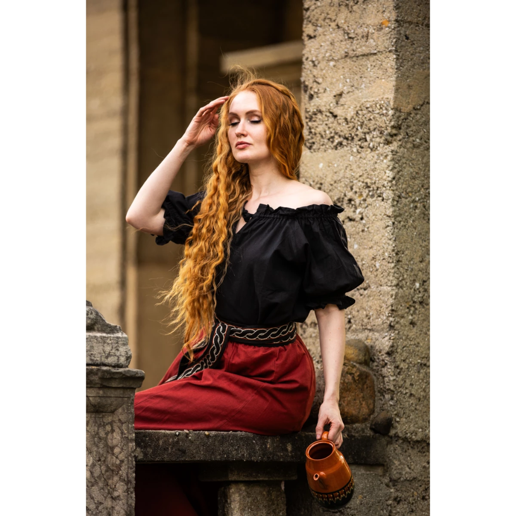 [2109s.gr.s] Mittelalterbluse Kurzarm "Verena" Schwarz (S)