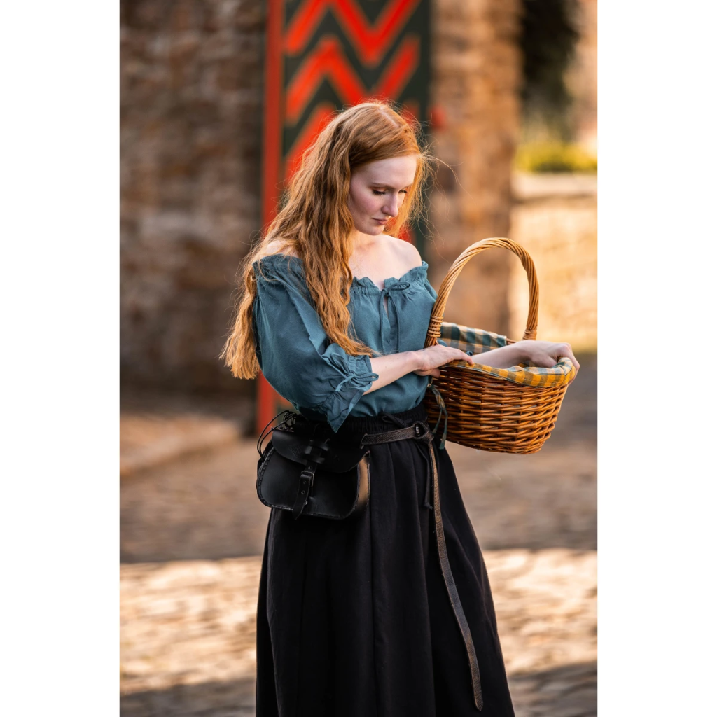 [2036bl.gr.xs] Mittelalter Kurzarmbluse "Vera" Petrolblau (XS)