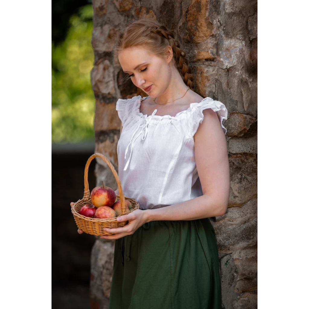 [128w.gr.xs] Sommerbluse mit Rüsche "Lotte" Weiß (XS)